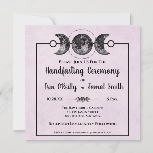 Paarse Rozen Handfasting Wicca Wedding Moon Uitnod Kaart (Voorkant)