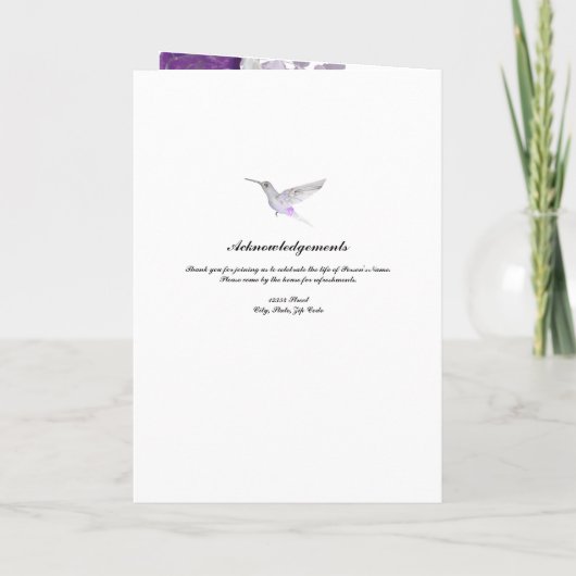 Paarse Rozen Hummingbird begrafenisprogramma Programma (Achterkant)