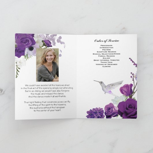 Paarse Rozen Hummingbird begrafenisprogramma Programma (Binnen)