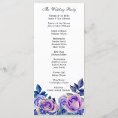 Paarse rozen huwelijksprogramma. Bloemenceremonie Programmakaart (Achterkant)