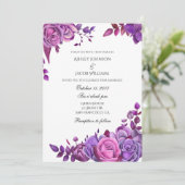 Paarse rozen huwelijksuitnodiging Roze bloemenuitn Kaart (Staand voorkant)