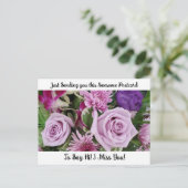 Paarse Rozen "Ik mis je" Gezegde Hi Post Kaart (Staand voorkant)