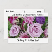 Paarse Rozen "Ik mis je" Gezegde Hi Post Kaart (Voorkant / Achterkant)