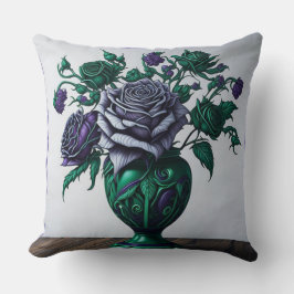 Paarse Rozen in een Emerald Green Vase Pillow Kussen