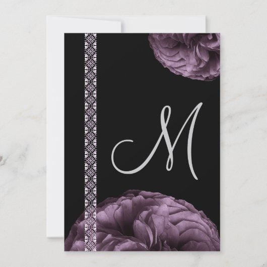 Paarse Rozen & Kant Trouwkaarten Kaart (Voorkant)