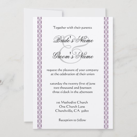 Paarse Rozen & Kant Trouwkaarten Kaart (Achterkant)