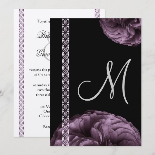 Paarse Rozen & Kantwerk Trouwkaart Kaart (Voorkant / Achterkant)