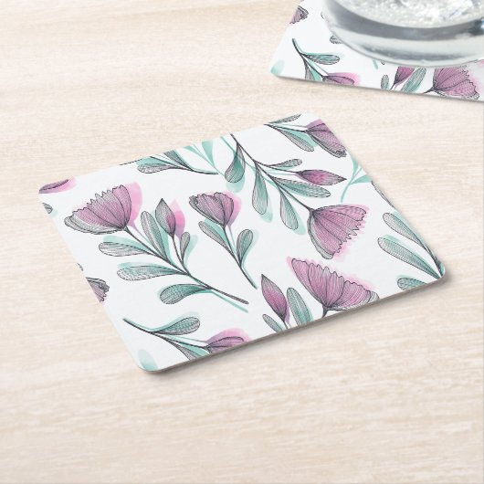 Paarse rozen kartonnen onderzetters (Schuin)