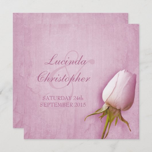 Paarse rozen knop lila bruiloft vierkante uitnodig kaart (Voorkant / Achterkant)