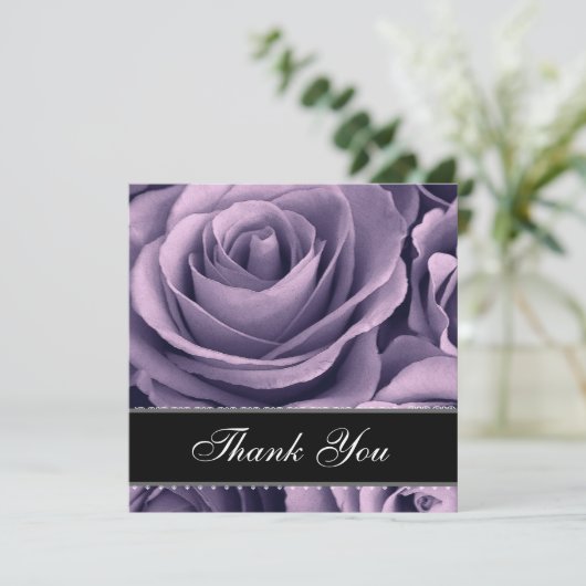 Paarse Rozen Lace Ribbon Weddenschap Hartelijk dan Bedankkaart (Staand voorkant)