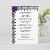Paarse Rozen Lattice Gothic Wedding Invites Kaart (Staand voorkant)