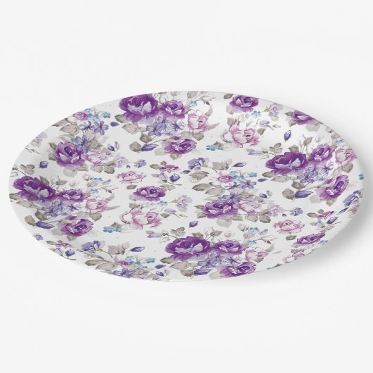 Paarse Rozen Lavendel Bloemisterij Tuinfeest Bruil Papieren Bordje (Gekanteld)