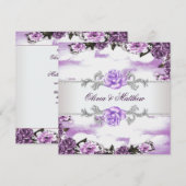 Paarse Rozen Lavendel Paarse witte wolk bruiloft Kaart (Voorkant / Achterkant)