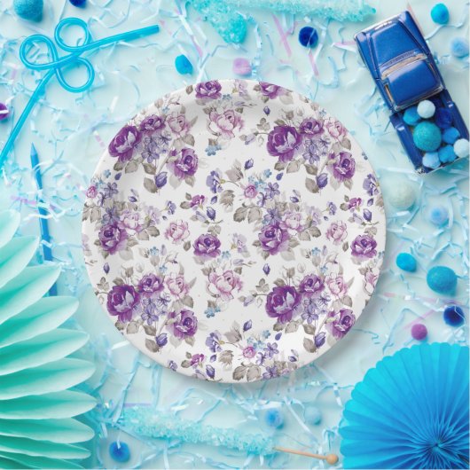Paarse Rozen Lavender Floral Garden Party Weddensc Papieren Bordje (Feest)