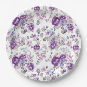 Paarse Rozen Lavender Floral Garden Party Weddensc Papieren Bordje (Voorkant)