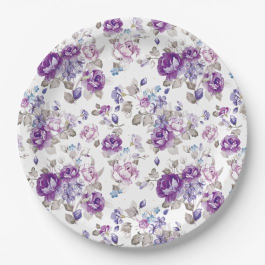 Paarse Rozen Lavender Floral Garden Party Weddensc Papieren Bordje (Voorkant)