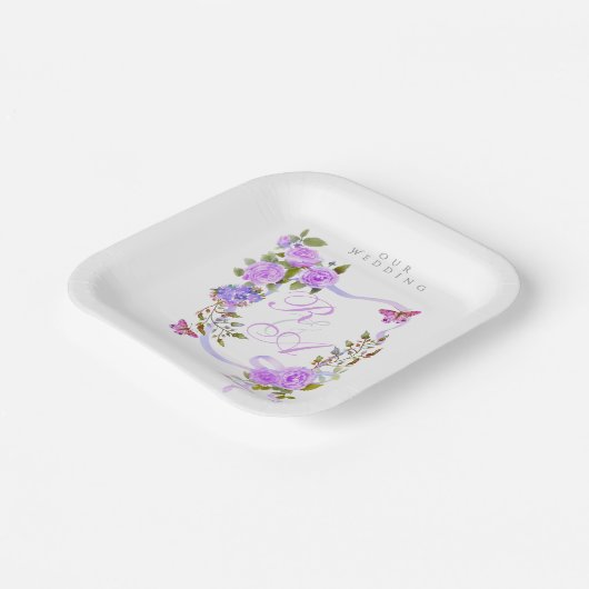 Paarse Rozen lint bruiloft Papieren Bordje (Gebogen)