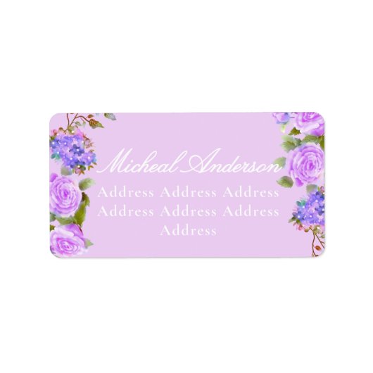 Paarse Rozen lint bruiloft uitnodiging label (Voorkant)