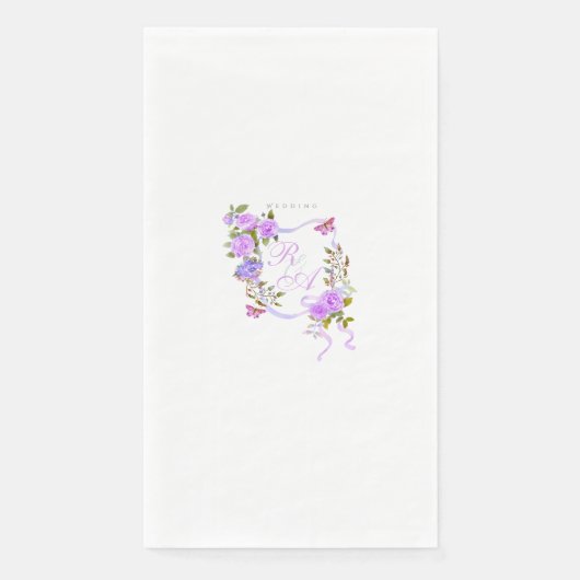 Paarse Rozen lint monogram bruiloft Servet (Voorkant)
