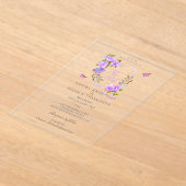 Paarse Rozen lint monogram bruiloft uitnodiging (Laagn)