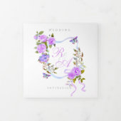 Paarse Rozen lint monogram bruiloft uitnodiging (Cover)