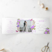 Paarse Rozen lint monogram bruiloft uitnodiging (Binnen)