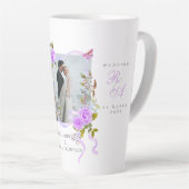 Paarse Rozen lint monogram foto bruiloft Latte Mok (Rechterhoek)