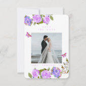 Paarse Rozen lint monogram foto bruiloft Save The Date (Voorkant)