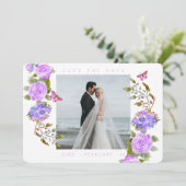 Paarse Rozen lint monogram foto bruiloft Save The Date (Staand voorkant)