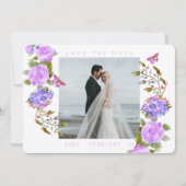 Paarse Rozen lint monogram foto bruiloft Save The Date (Voorkant)