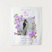 Paarse Rozen lint monogram foto bruiloft Wandkleed (Voorkant)