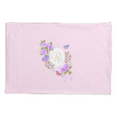 Paarse Rozen lint Monogram Roze Kussensloop (Achterkant)