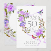 Paarse Rozen lint Verjaardag Feestdagenkaart (Voorkant / Achterkant)