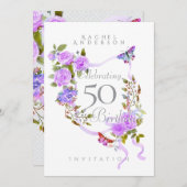 Paarse Rozen lint verjaardagsuitnodiging Feestdagenkaart (Voorkant / Achterkant)