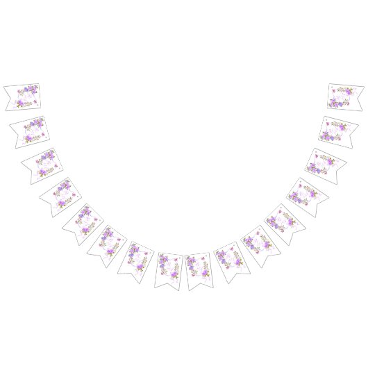 Paarse-Rozen lintmonogram Vlaggetjes (Alle)