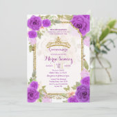 Paarse Rozen Mexicaanse Charra Mis Quince Uitnodig Kaart (Staand voorkant)