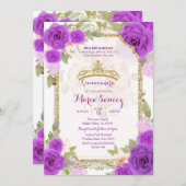 Paarse Rozen Mexicaanse Charra Mis Quince Uitnodig Kaart (Voorkant / Achterkant)