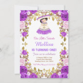 Paarse Rozen Mexicaanse Floral Girl Fiesta Birthda Kaart (Voorkant)