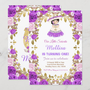Paarse Rozen Mexicaanse Floral Girl Fiesta Birthda Kaart