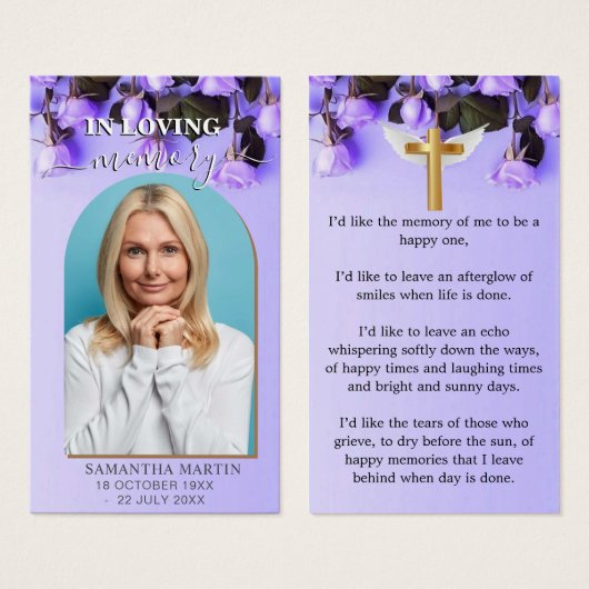 Paarse Rozen Minimale Memorial Funeral Bladwijzer Visitekaartje (Voorkant /achterkant)
