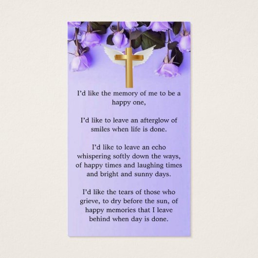 Paarse Rozen Minimale Memorial Funeral Bladwijzer Visitekaartje (Achterkant)