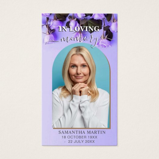 Paarse Rozen Minimale Memorial Funeral Bladwijzer Visitekaartje (Voorkant)