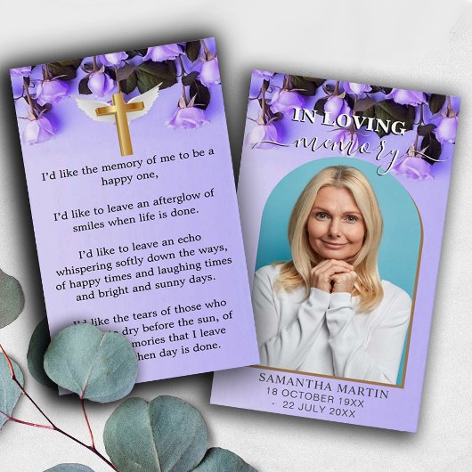 Paarse Rozen Minimale Memorial Funeral Bladwijzer Visitekaartje