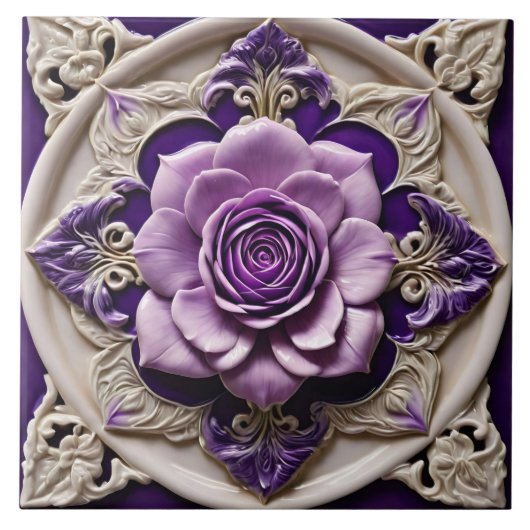 Paarse Rozen Modern Mooi Collectie Keramisch Tegeltje (Voorkant)