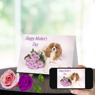Paarse Rozen Moederdagkaart Cavalier King Hond Kaart