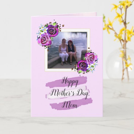 Paarse Rozen Moederdochter Foto Moederdag Kaart (Gele Bloem)