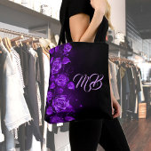 Paarse rozen, monogrammen tote bag