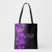 Paarse rozen, monogrammen tote bag (Voorkant)