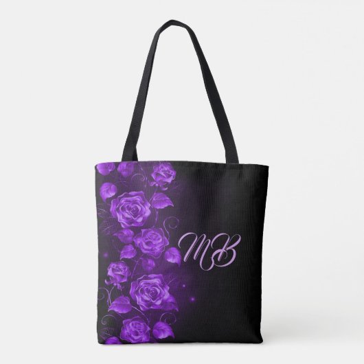 Paarse rozen, monogrammen tote bag (Achterkant)