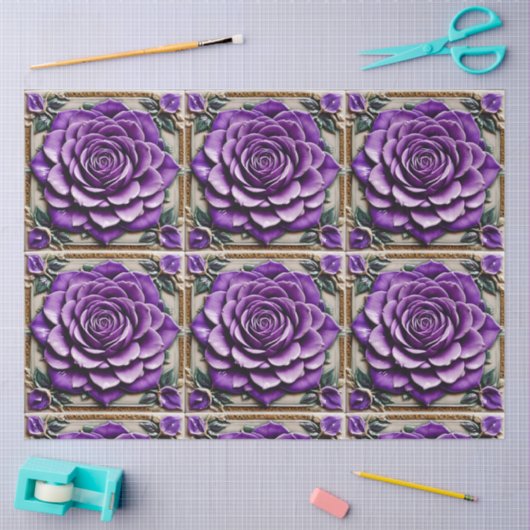 Paarse Rozen Mooi Trendy Collectie Tissuepapier (Craft)